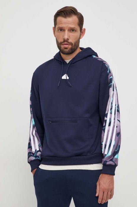Кофта adidas чоловіча колір синій з капюшоном з принтом (3609248)