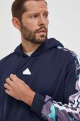 Кофта adidas чоловіча колір синій з капюшоном з принтом (3609248)