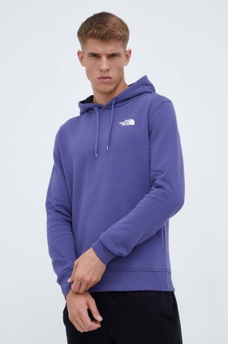 Бавовняна кофта The North Face чоловіча з капюшоном однотонна колір блакитний