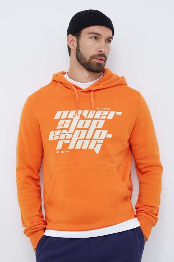 Бавовняна кофта The North Face чоловіча колір помаранчевий з капюшоном з принтом