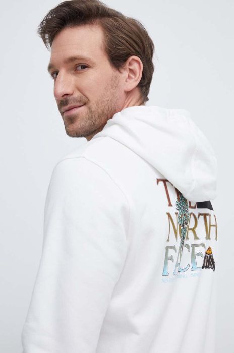 Бавовняна кофта The North Face чоловіча колір бежевий з капюшоном з принтом (3582135)