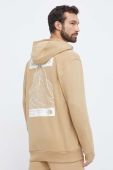Бавовняна кофта The North Face чоловіча колір бежевий з капюшоном з принтом (3566908)