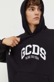 Бавовняна кофта GCDS чоловіча колір чорний з капюшоном з аплікацією (3511344)