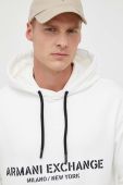 Бавовняна кофта Armani Exchange чоловіча колір бежевий з капюшоном з принтом (3351339)