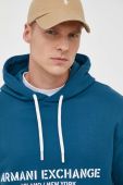 Бавовняна кофта Armani Exchange чоловіча з капюшоном з принтом колір блакитний