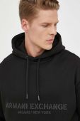 Бавовняна кофта Armani Exchange чоловіча колір чорний з капюшоном з принтом (3351344)