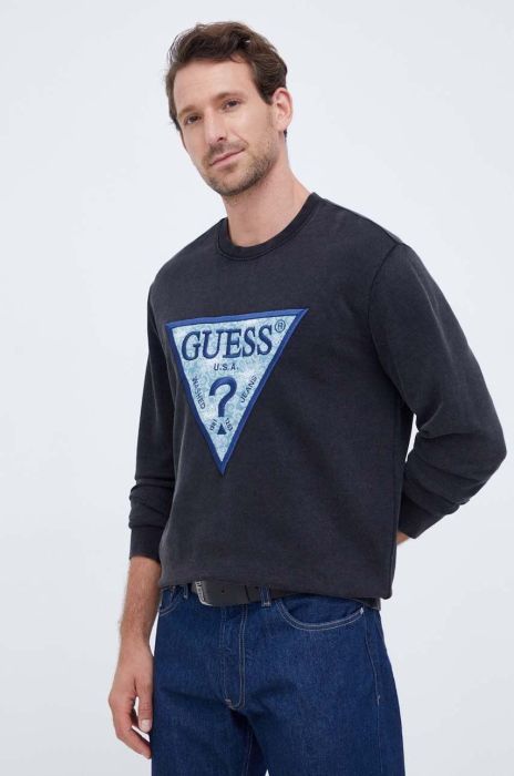 Кофта Guess чоловіча колір сірий з аплікацією (3532811)
