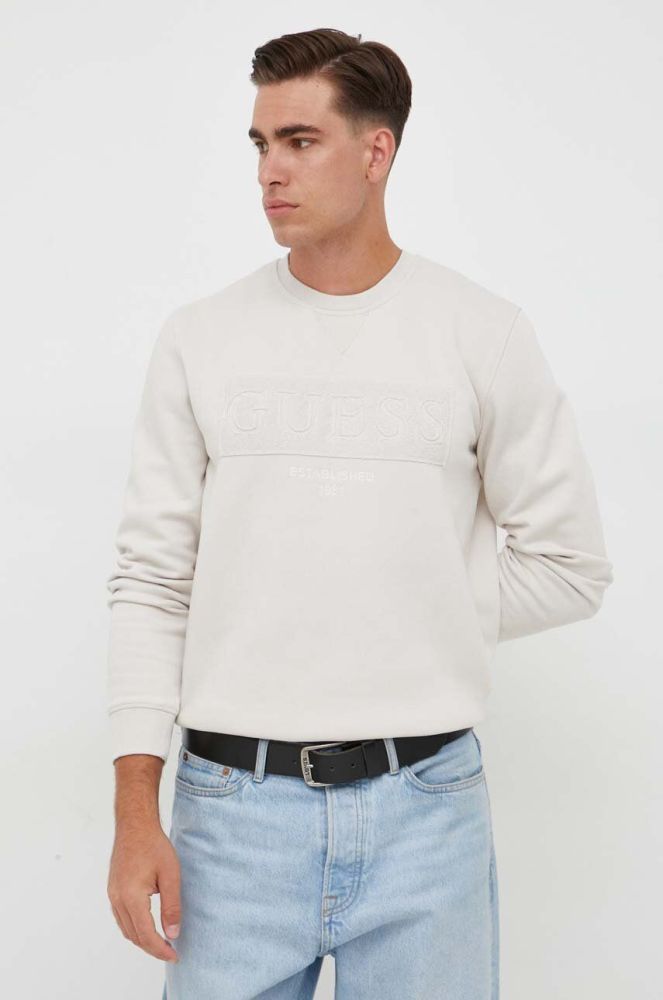 Кофта Guess чоловіча колір бежевий з аплікацією (3609262)