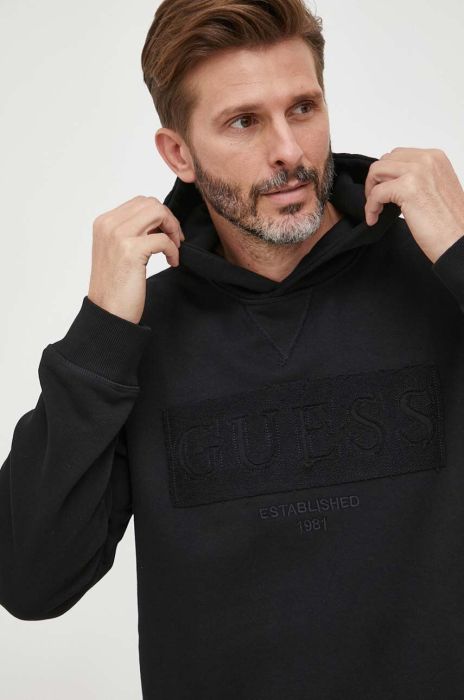 Кофта Guess чоловіча колір чорний з капюшоном з аплікацією (3597451)