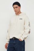 Кофта Guess Guess x Banksy чоловіча колір бежевий з капюшоном з аплікацією
