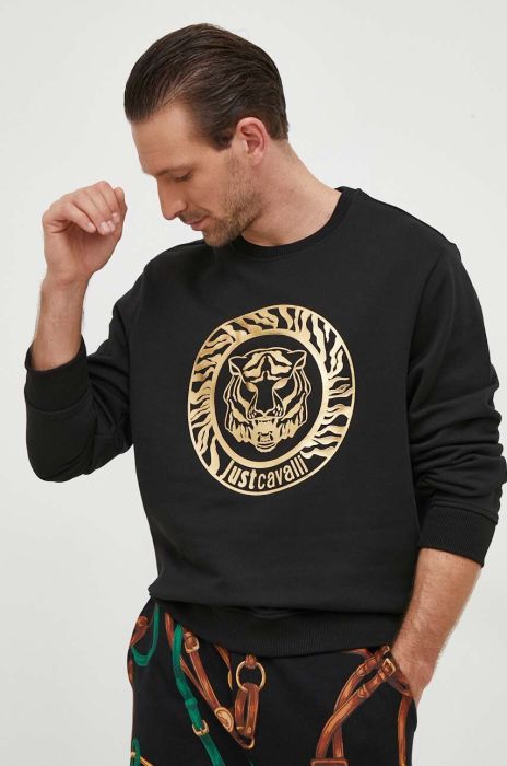 Бавовняна кофта Just Cavalli чоловіча колір чорний з принтом (3637964)