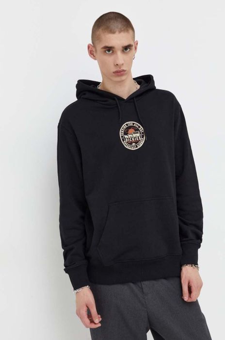 Бавовняна кофта Dickies чоловіча колір чорний з капюшоном з принтом (3496308)
