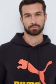 Бавовняна кофта Puma чоловіча колір чорний з капюшоном з принтом (3453782)