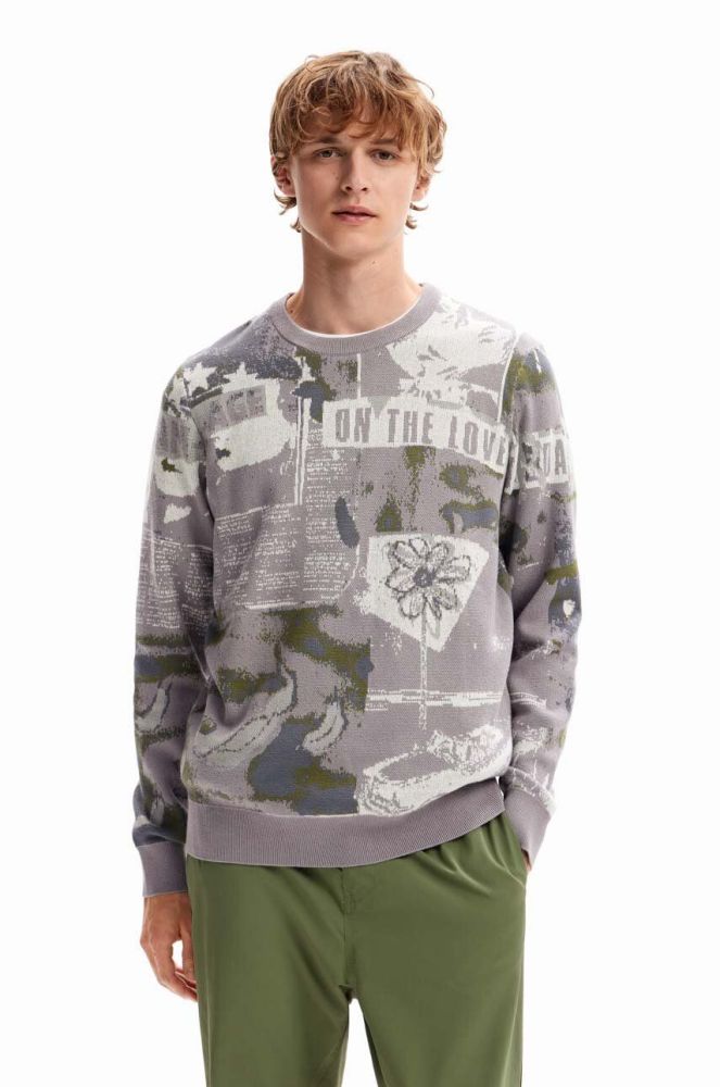 Кофта Desigual чоловіча колір сірий візерунок