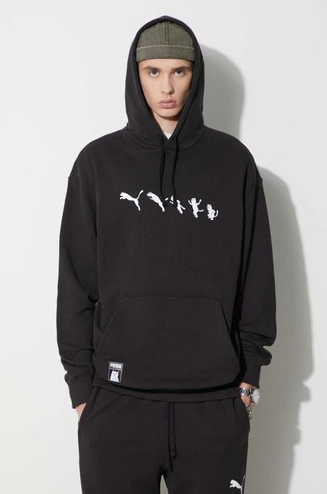 Бавовняна кофта Puma PUMA X RIPNDIP чоловіча колір чорний з капюшоном з принтом
