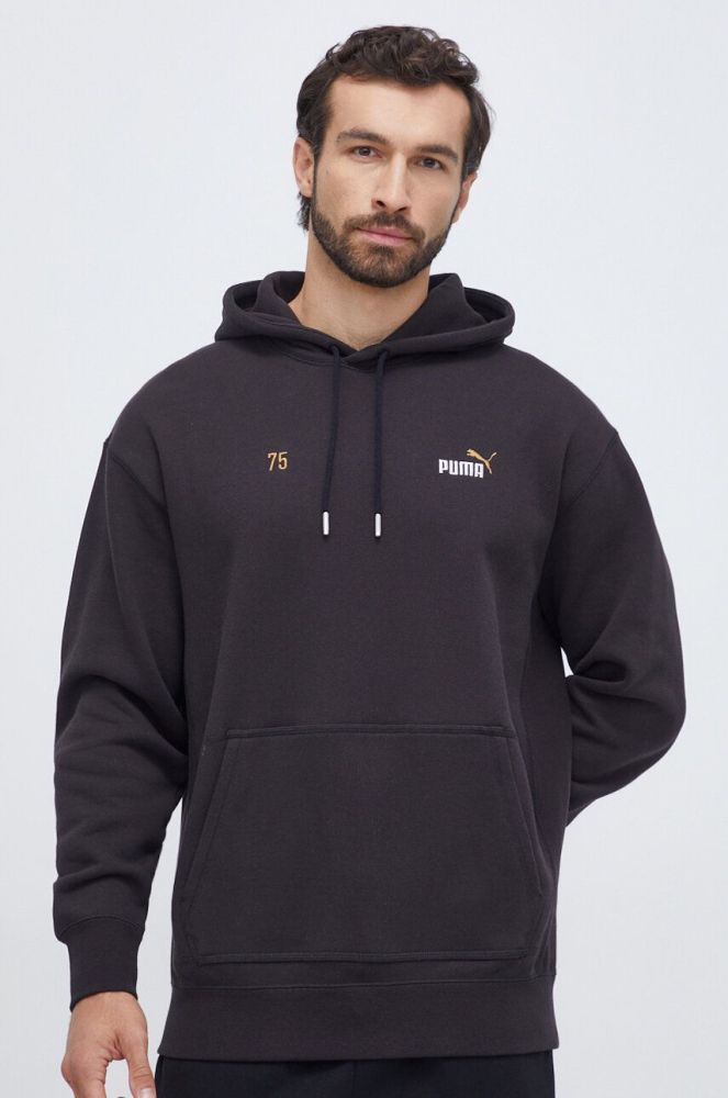 Бавовняна кофта Puma чоловіча колір чорний з капюшоном з принтом (3678443)