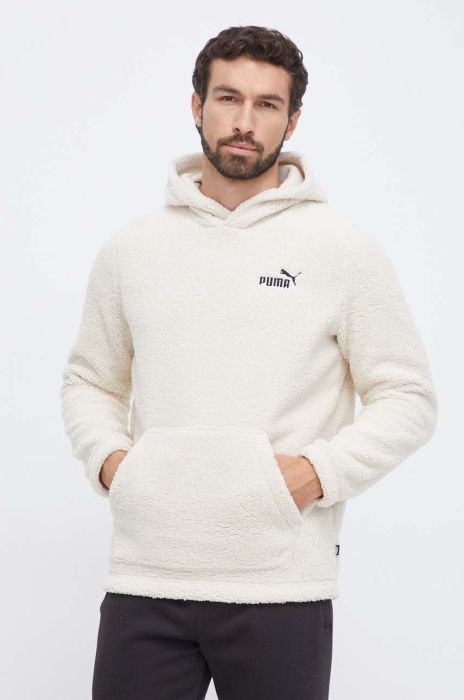 Кофта Puma чоловіча колір бежевий з капюшоном однотонна
