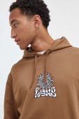 Бавовняна кофта Vans чоловіча колір коричневий з капюшоном з принтом (3481156)