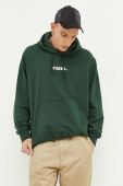 Бавовняна кофта Vans чоловіча колір зелений з капюшоном з аплікацією