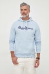 Бавовняна кофта Pepe Jeans чоловіча з капюшоном з аплікацією колір блакитний