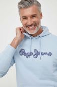 Бавовняна кофта Pepe Jeans чоловіча з капюшоном з аплікацією колір блакитний