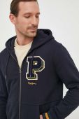 Бавовняна кофта Pepe Jeans Michon чоловіча колір синій з капюшоном з аплікацією