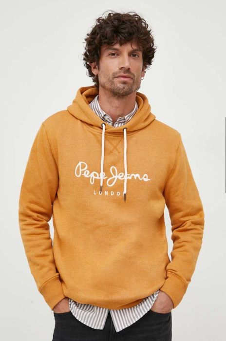 Кофта Pepe Jeans Nouvel чоловіча колір помаранчевий з капюшоном з аплікацією