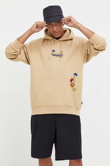 Кофта Vans чоловіча колір бежевий з капюшоном з аплікацією