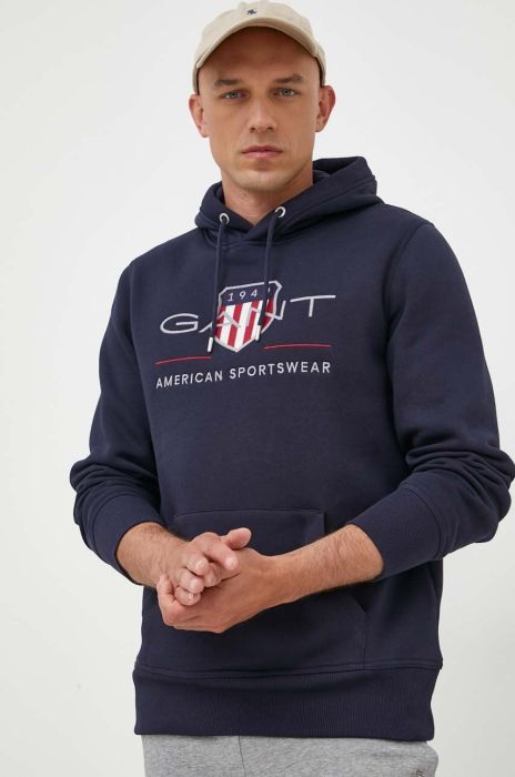 Кофта Gant чоловіча колір синій з капюшоном з аплікацією (3337951)