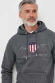 Кофта Gant чоловіча колір сірий з капюшоном з аплікацією (3587784)