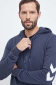 Бавовняна кофта Hummel чоловіча колір синій з капюшоном з принтом