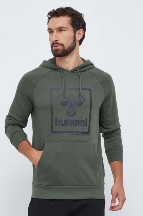 Кофта Hummel чоловіча колір зелений з капюшоном з принтом
