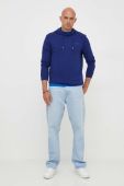 Бавовняна кофта Joop! чоловіча колір синій з капюшоном однотонна