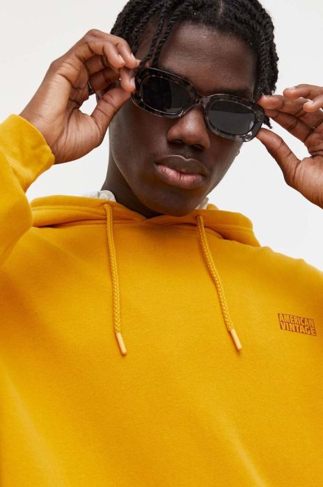 Кофта American Vintage чоловіча колір жовтий з капюшоном з принтом