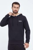 Бавовняна кофта лаунж BOSS колір чорний з капюшоном з аплікацією