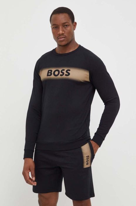 Бавовняна кофта лаунж BOSS колір чорний з принтом (3510101)