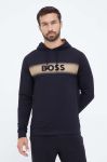 Бавовняна кофта лаунж BOSS колір чорний з капюшоном з принтом (3506689)