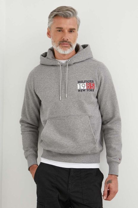 Кофта Tommy Hilfiger чоловіча колір сірий з капюшоном з принтом (3617364)