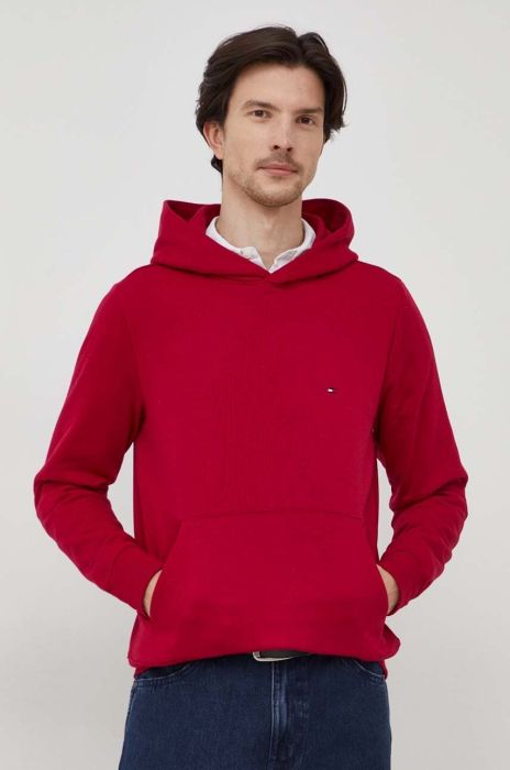 Кофта Tommy Hilfiger чоловіча колір бордовий з капюшоном однотонна