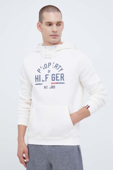 Кофта Tommy Hilfiger чоловіча колір бежевий з капюшоном з принтом (3510126)