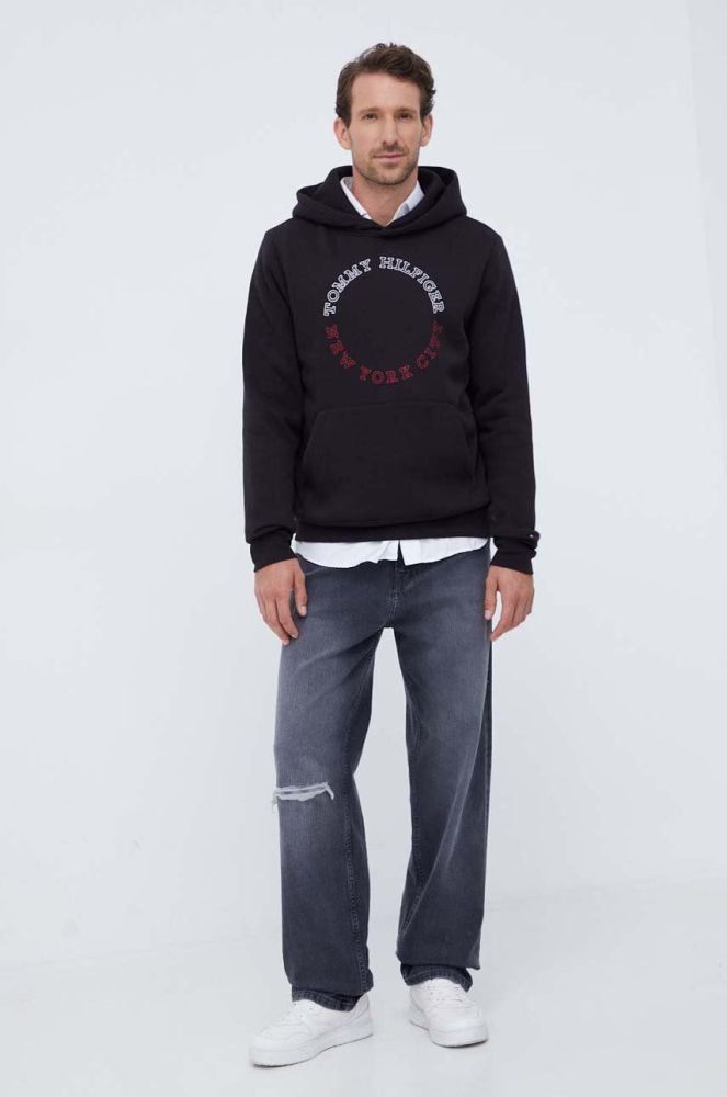 Кофта Tommy Hilfiger чоловіча колір чорний з капюшоном з принтом (3492405)