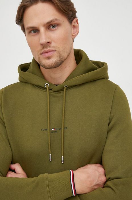 Кофта Tommy Hilfiger чоловіча колір зелений з капюшоном з принтом (3546152)
