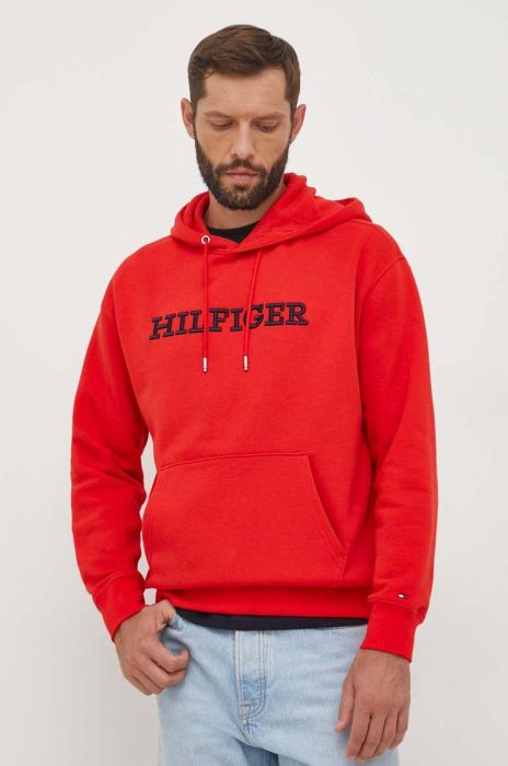 Кофта Tommy Hilfiger чоловіча колір червоний з капюшоном з аплікацією (3519719)