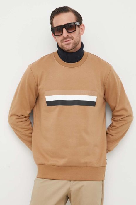 Бавовняна кофта BOSS чоловіча колір бежевий з принтом (3489040)