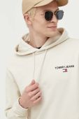 Бавовняна кофта Tommy Jeans чоловіча колір бежевий з капюшоном з принтом (3418761)