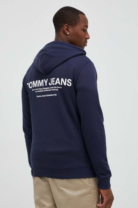 Бавовняна кофта Tommy Jeans чоловіча колір синій з капюшоном з принтом (3418776)
