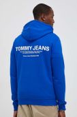 Бавовняна кофта Tommy Jeans чоловіча з капюшоном з принтом колір блакитний (3418771)
