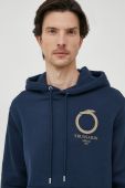 Бавовняна кофта Trussardi чоловіча колір синій з капюшоном з принтом