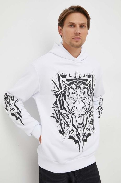 Кофта PLEIN SPORT чоловіча колір білий з капюшоном з принтом (3577416)
