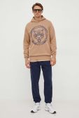 Кофта PLEIN SPORT чоловіча колір бежевий з капюшоном з принтом